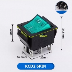 Switch ON/OFF 6PIN 250V สีเขียว 15A KCD2